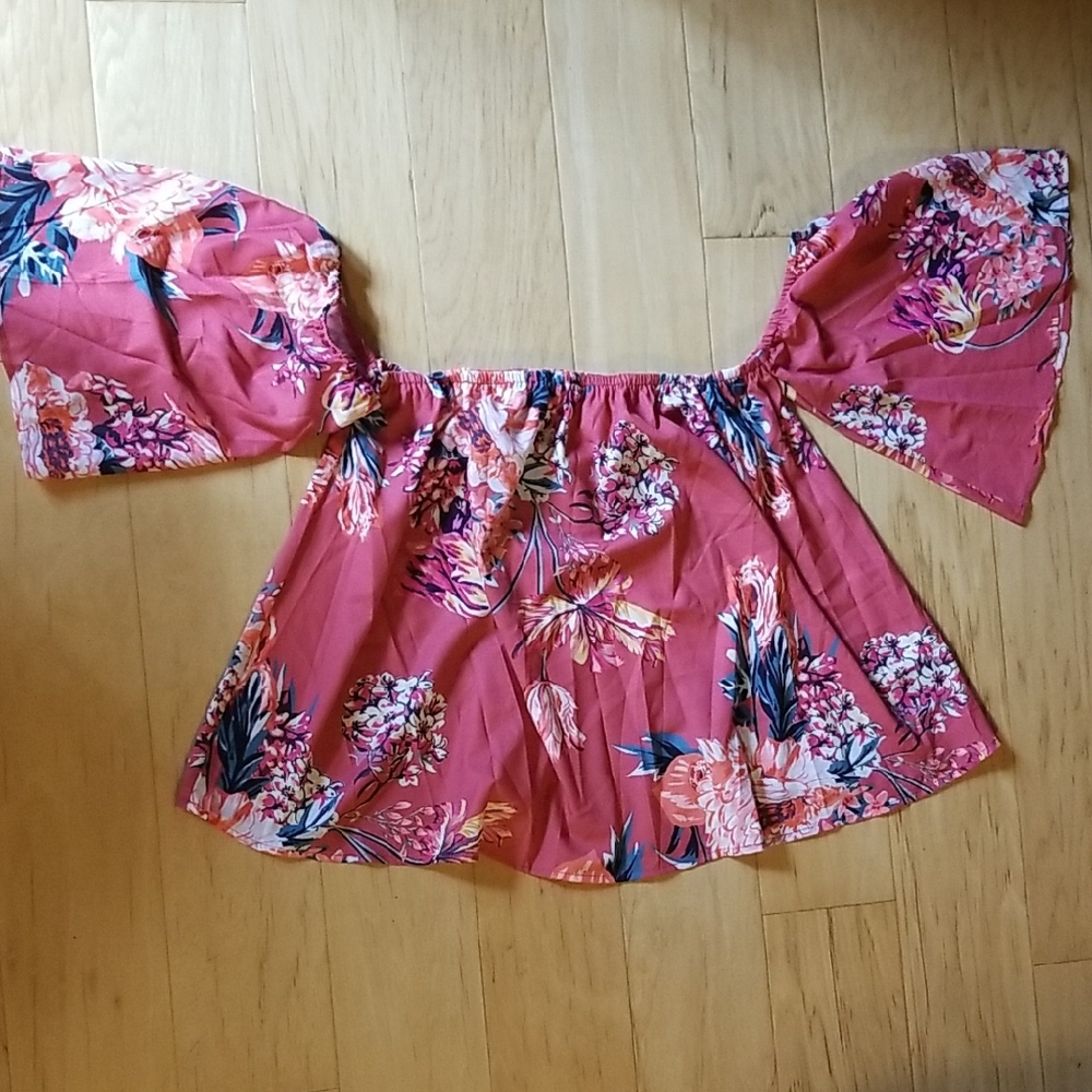 Elegant Floral Off-Shoulder Blouse in Coral
